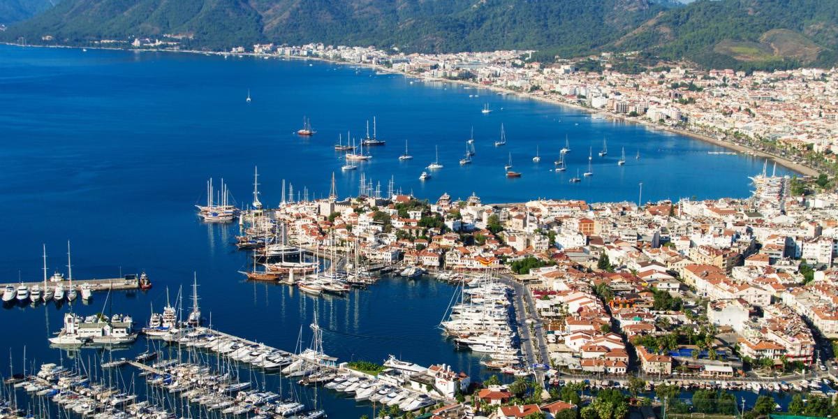 Marmaris bay, marina and town from above